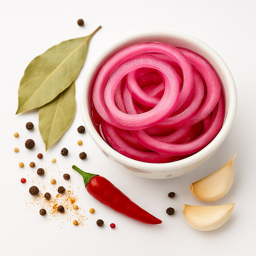 cebula czerwona marynowana białe tło