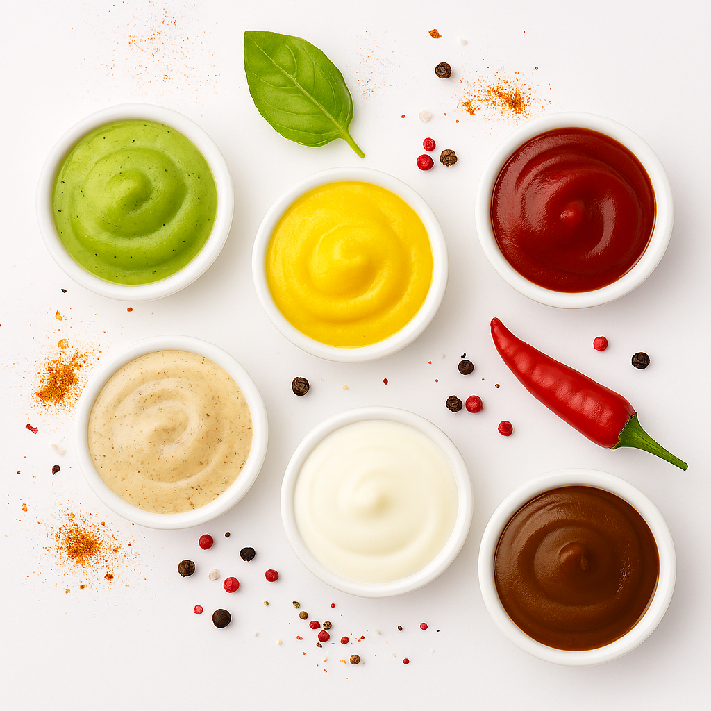 sosy z przyprawami białe tło